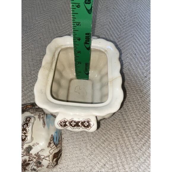 Vintage Transferware Brown Blue Castle Scene Sauce Gravy Tureen Staffordshire - Picture 13 of 13